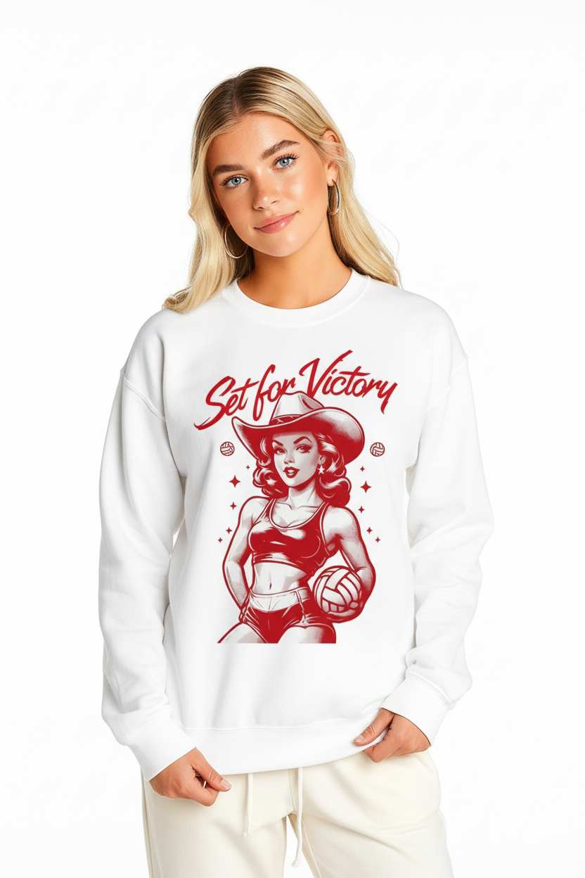 Set for Victory — Pin-Up Volleyball Cowgirl Sweatshirt